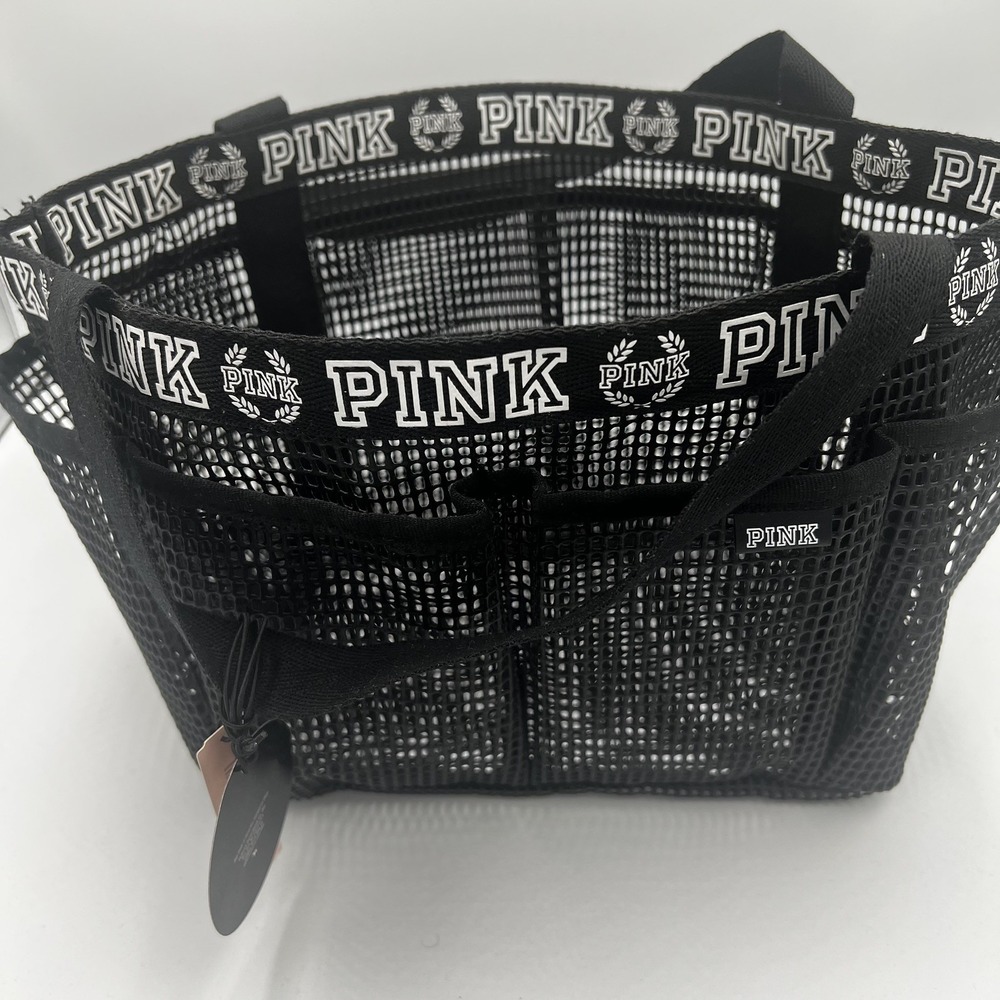 Victoria Secret/Pink 8 pocket black rubber mesh shower caddy/tote bag